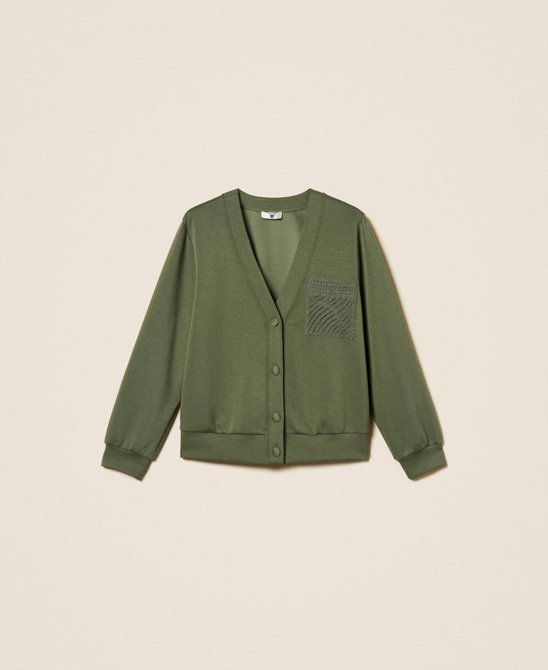 Cardigan aus Scuba-Gewebe mit H&auml;kelarbeit &bdquo;Thyme&ldquo;-Gr&uuml;n Frau 261LL2GEE_12843_S0