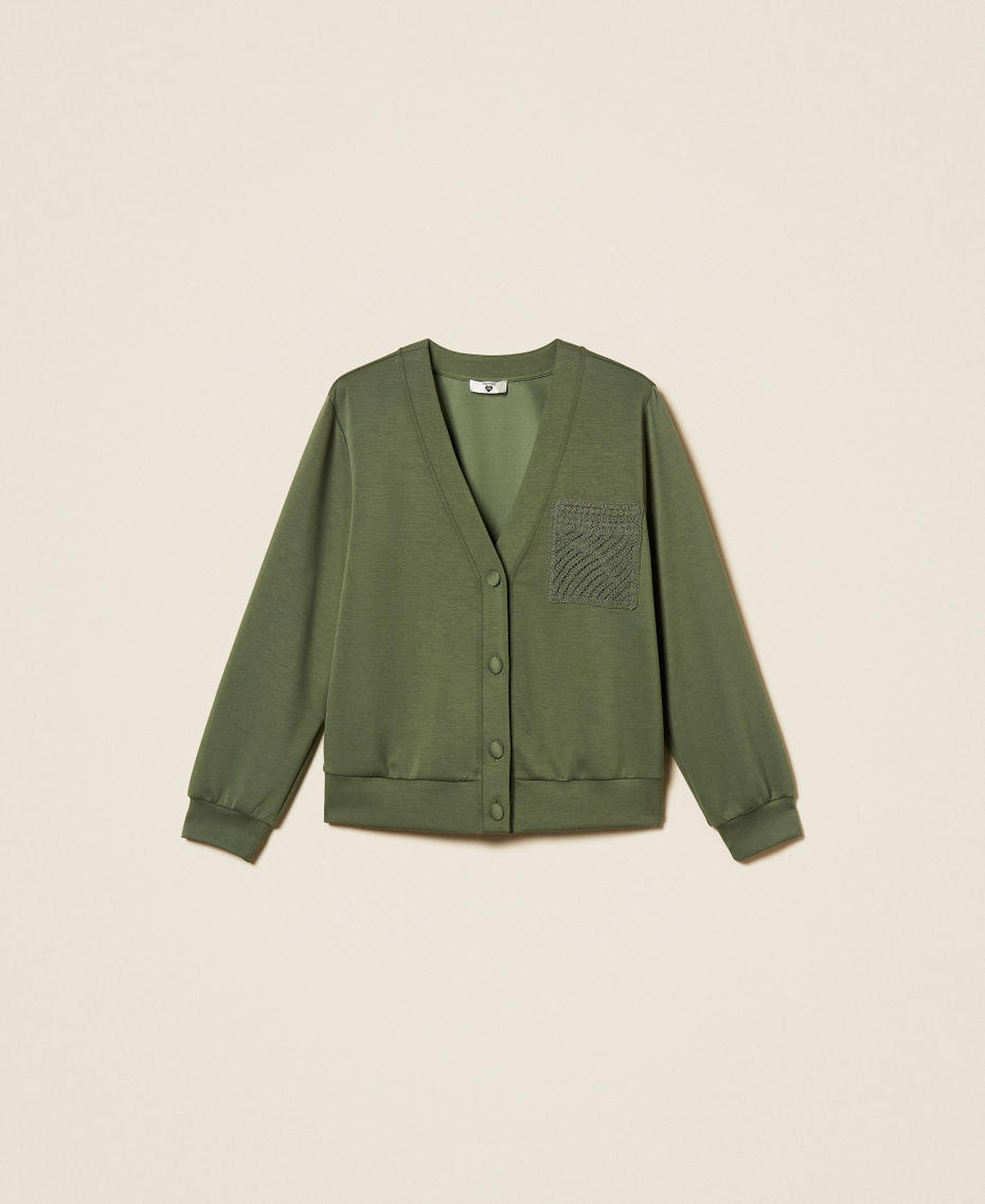 Cardigan aus Scuba-Gewebe mit H&auml;kelarbeit &bdquo;Thyme&ldquo;-Gr&uuml;n Frau 261LL2GEE_12843_S0