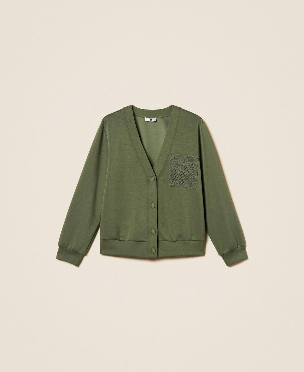 Cardigan aus Scuba-Gewebe mit H&auml;kelarbeit