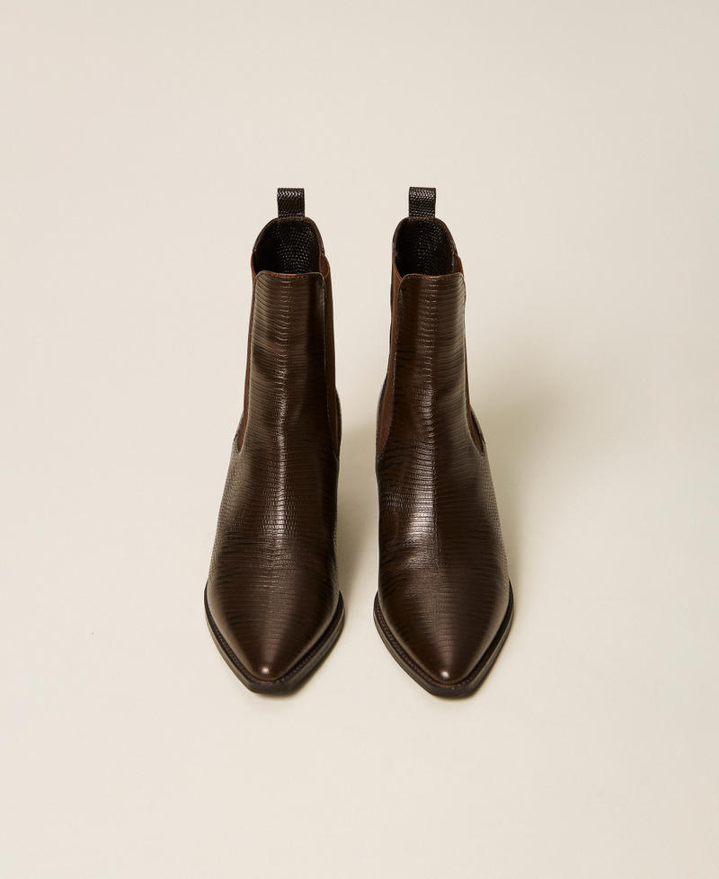 Short leather cow boots with elastics Karung Darkness Brown Print Woman 262TCP122_13674_04