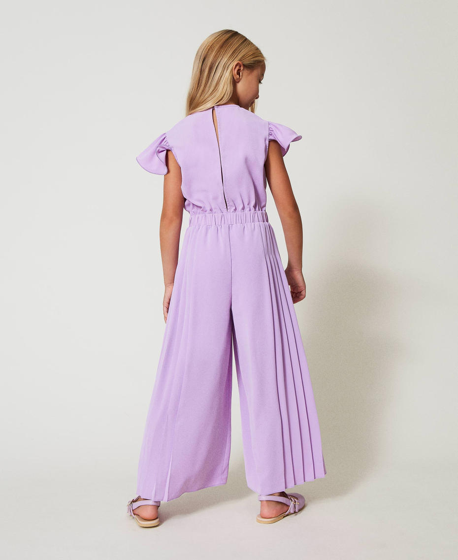 Pleated crêpe de Chine jumpsuit Pastel Violet Girl 251GJ2QQ4_11862_03