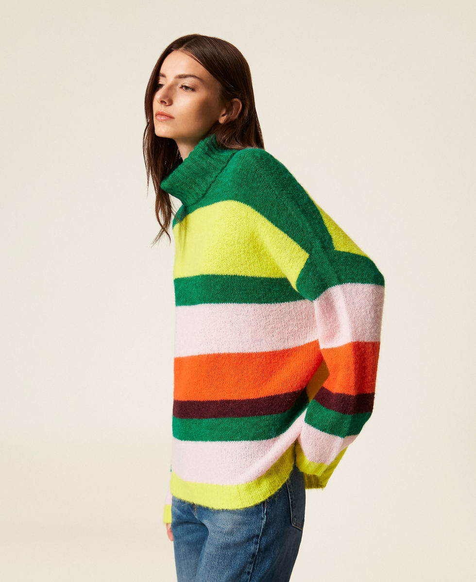 Gestreifter Rollkragenpullover Multicolor-Streifen Frau 252AT3180_12977_01