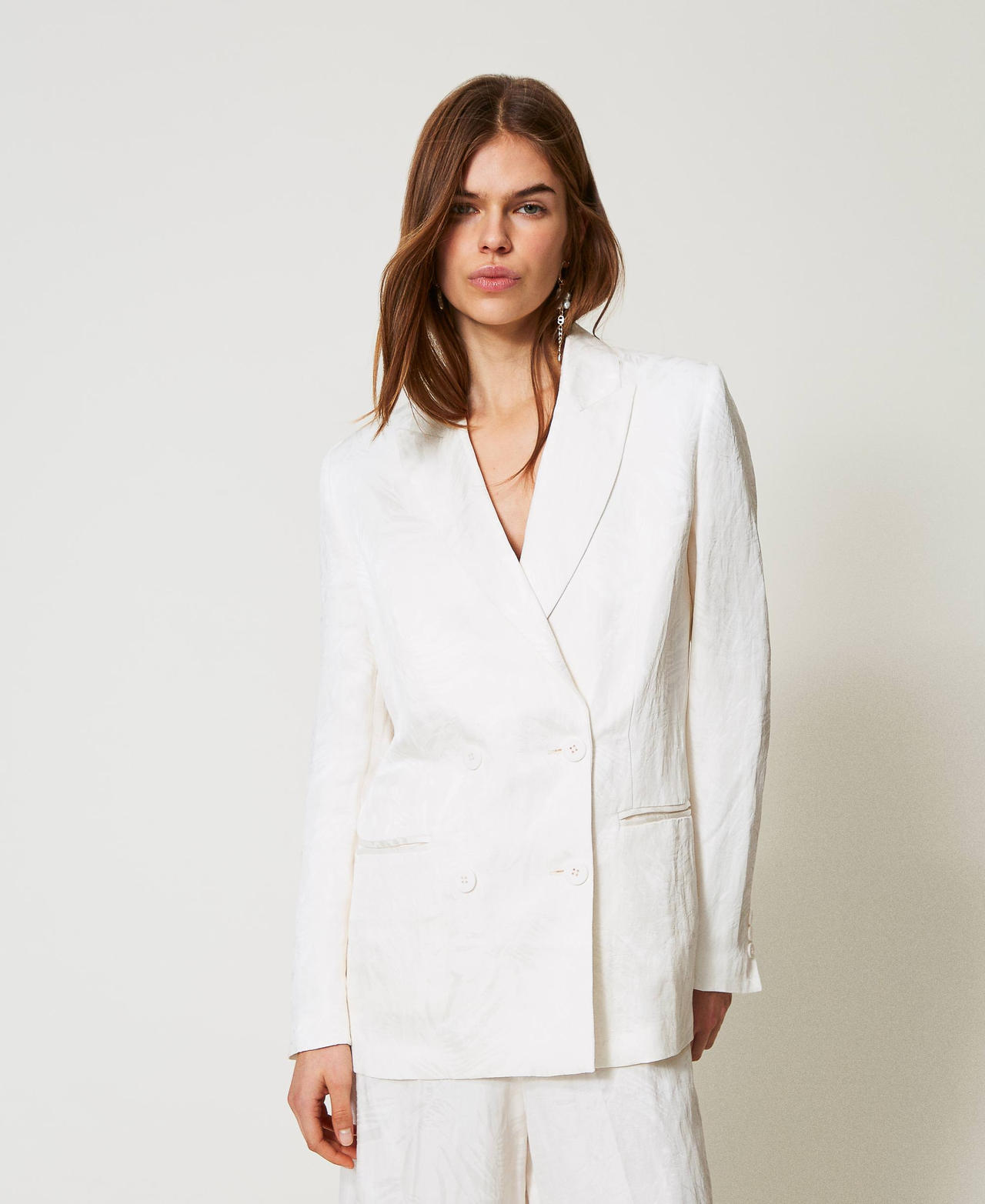 Blazer in jacquard satin White Snow Woman 251TT2175_00282_04