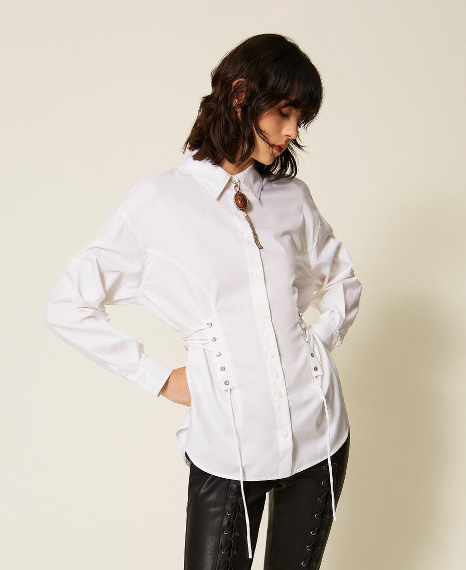 Myfo Hemdbluse aus Popeline mit B&auml;ndern "Papers"-Wei&szlig; Frau 262AQ2061_00840_01