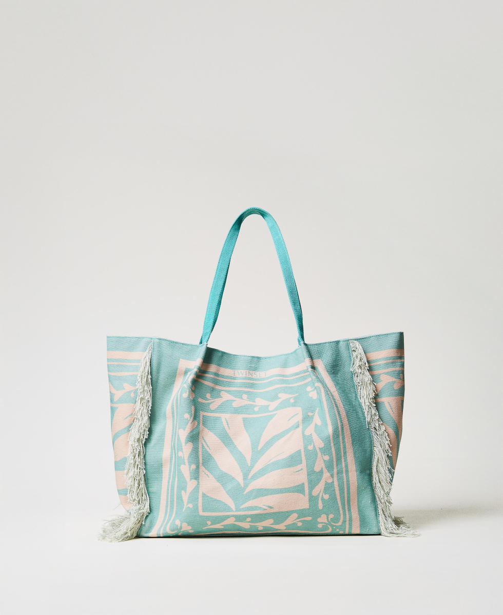 Cabas en toile imprim&eacute;e Imprim&eacute; Foulard Green Marine/Almond Beige Femme 251LM8ALL_12382_01