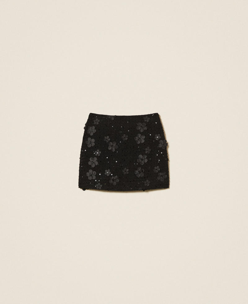 Bouclé miniskirt with flowers and sequins Black Flowers Bouclé Woman 252TP2401_12733_S0
