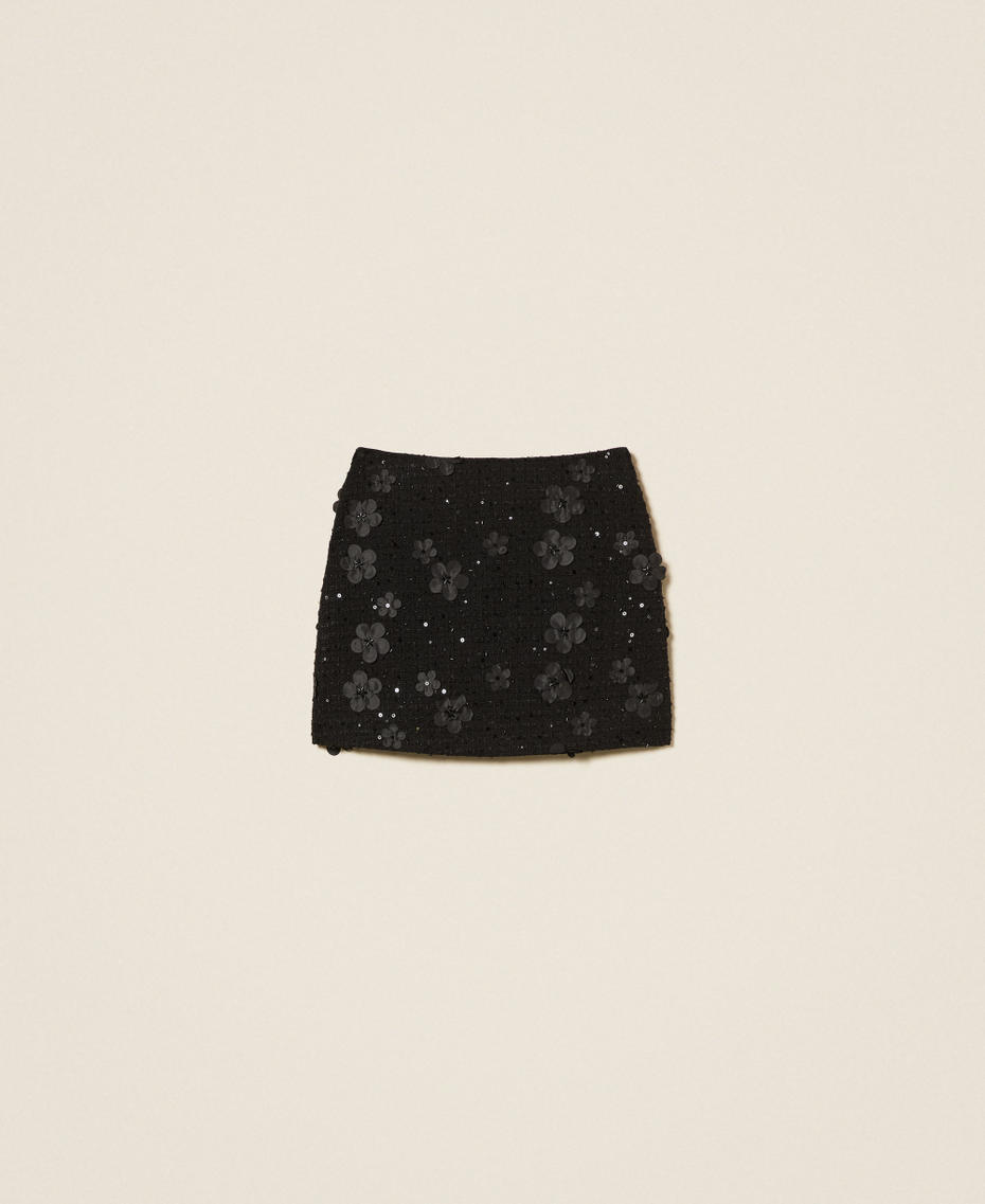 Bouclé miniskirt with flowers and sequins Black Flowers Bouclé Woman 252TP2401_12733_S0