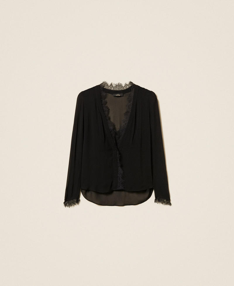 Georgette blouse with lace Black Woman 262AP2282_00006_S0