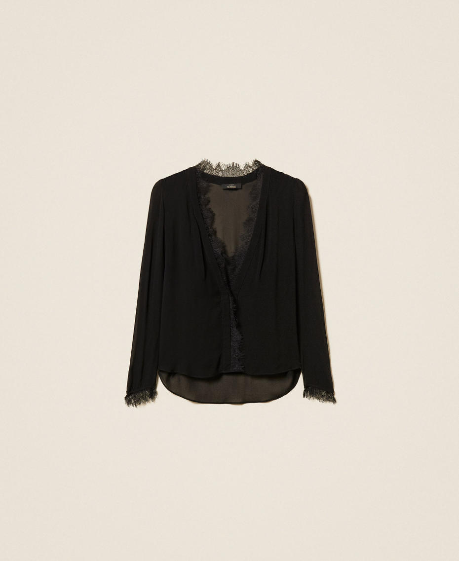 Georgette blouse with lace Black Woman 262AP2282_00006_S0