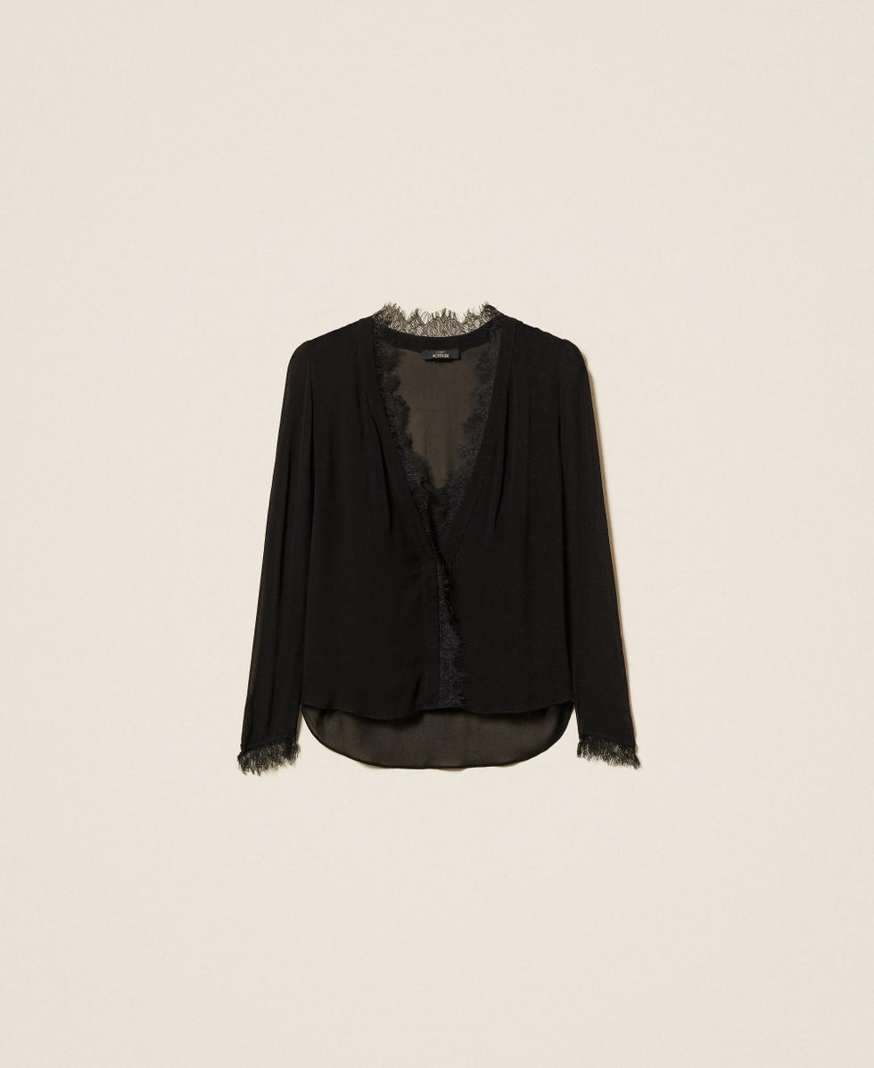Georgette blouse with lace Black Woman 262AP2282_00006_S0