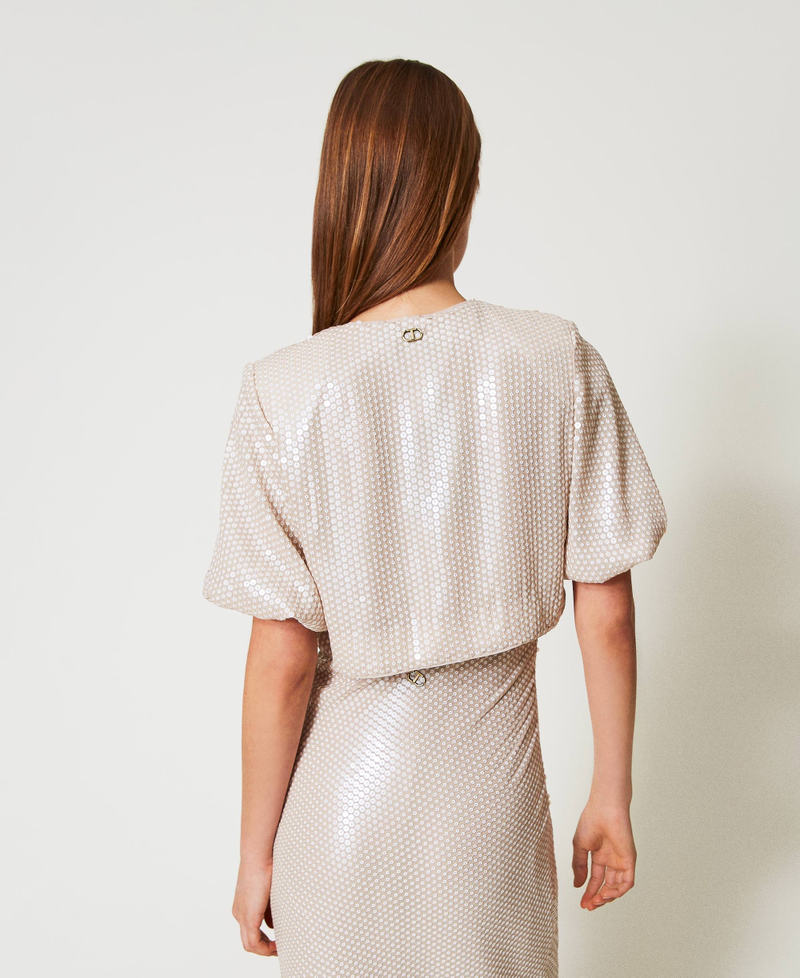 Shrug with sequin embroidery Rope Beige Sequin Embroidery Woman 251TT2132_12495_03