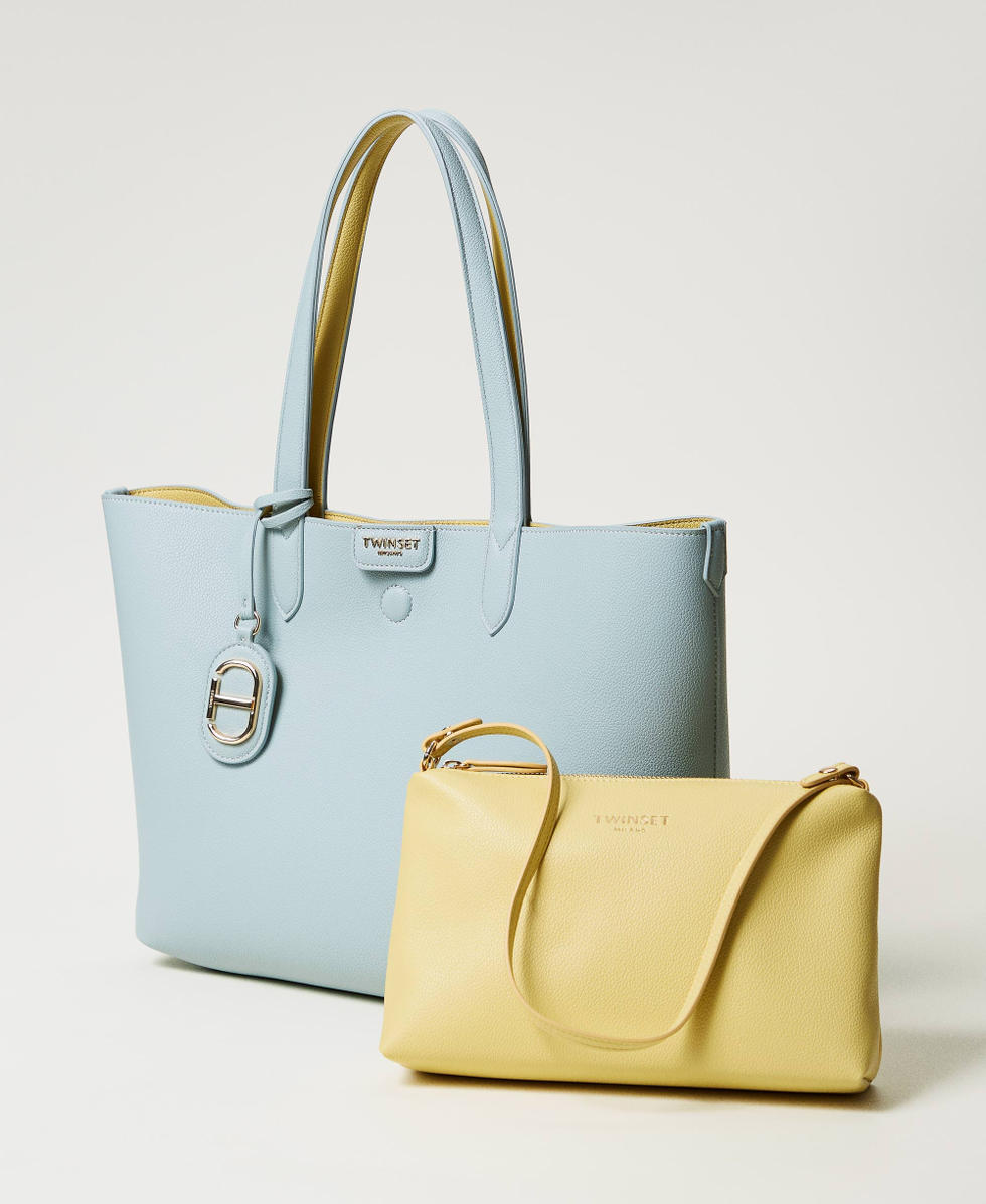 &lsquo;Everywhere&lsquo; reversible shopper bag Two-tone Dusty Blue/Pale Yellow Woman 251TB7300_12242_02