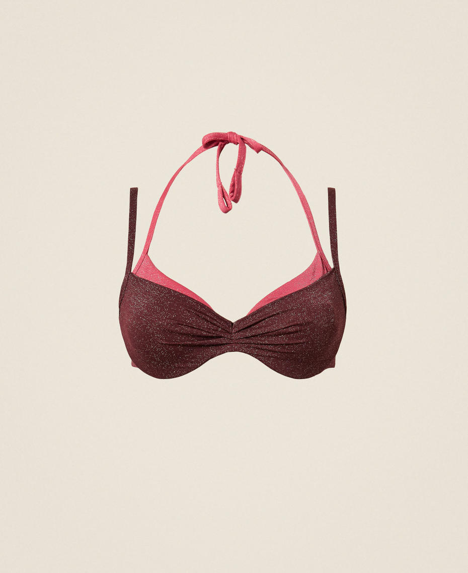 Two-tone underwired bikini top with lurex Two-tone Winetasting Purple/Cyclamen Fuchsia Woman 261LBME56_13311_S0