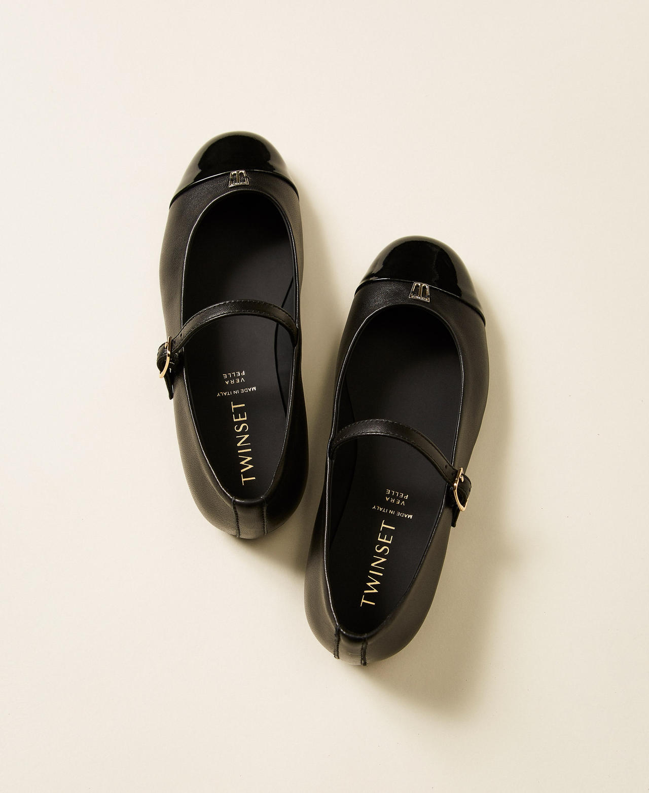 Leather ballerinas with logo and strap Black Girl 262GCJ026_00006_03
