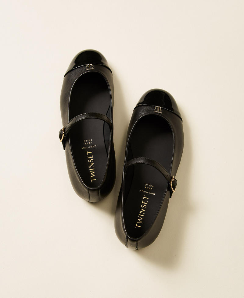 Leather ballerinas with logo and strap Black Girl 262GCJ026_00006_03