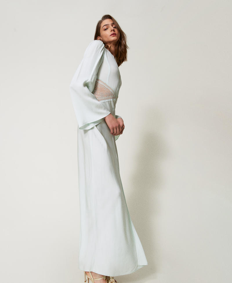 Long satin dress with lace Water Green Woman 251TT2111_12371_02