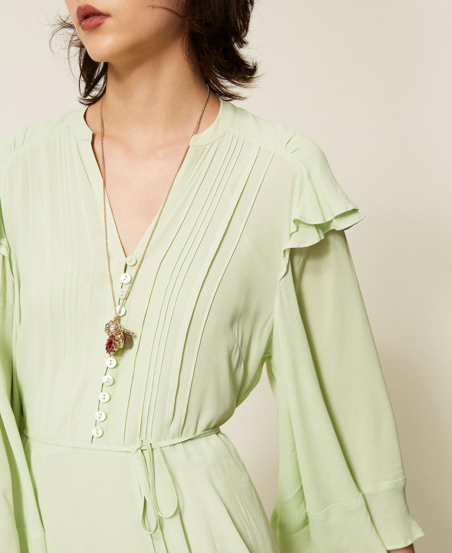 Abito corto in cr&ecirc;pe de Chine con volant Green Pastel Donna 262TP2348_13636_04
