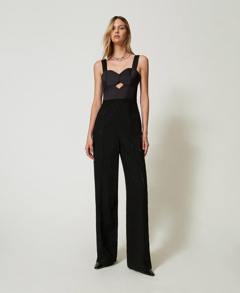 Satin and cloth jumpsuit with sequins Black Woman 242TT2165_00006_01