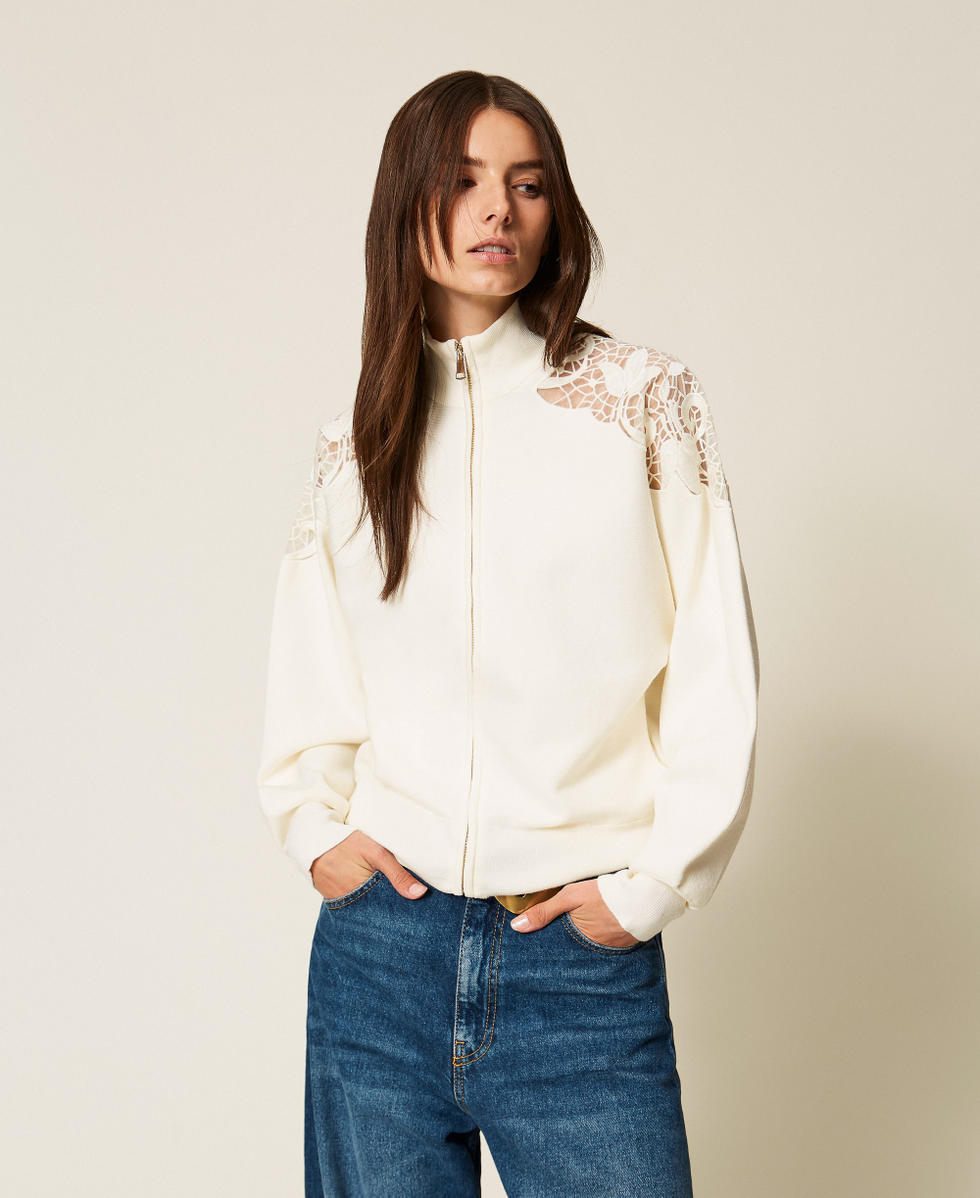 Knit jacket with embroidered organza White Snow Woman 252TP3405_00282_01