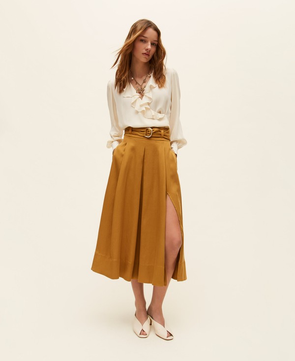 Gonna lunga in twill con cintura
