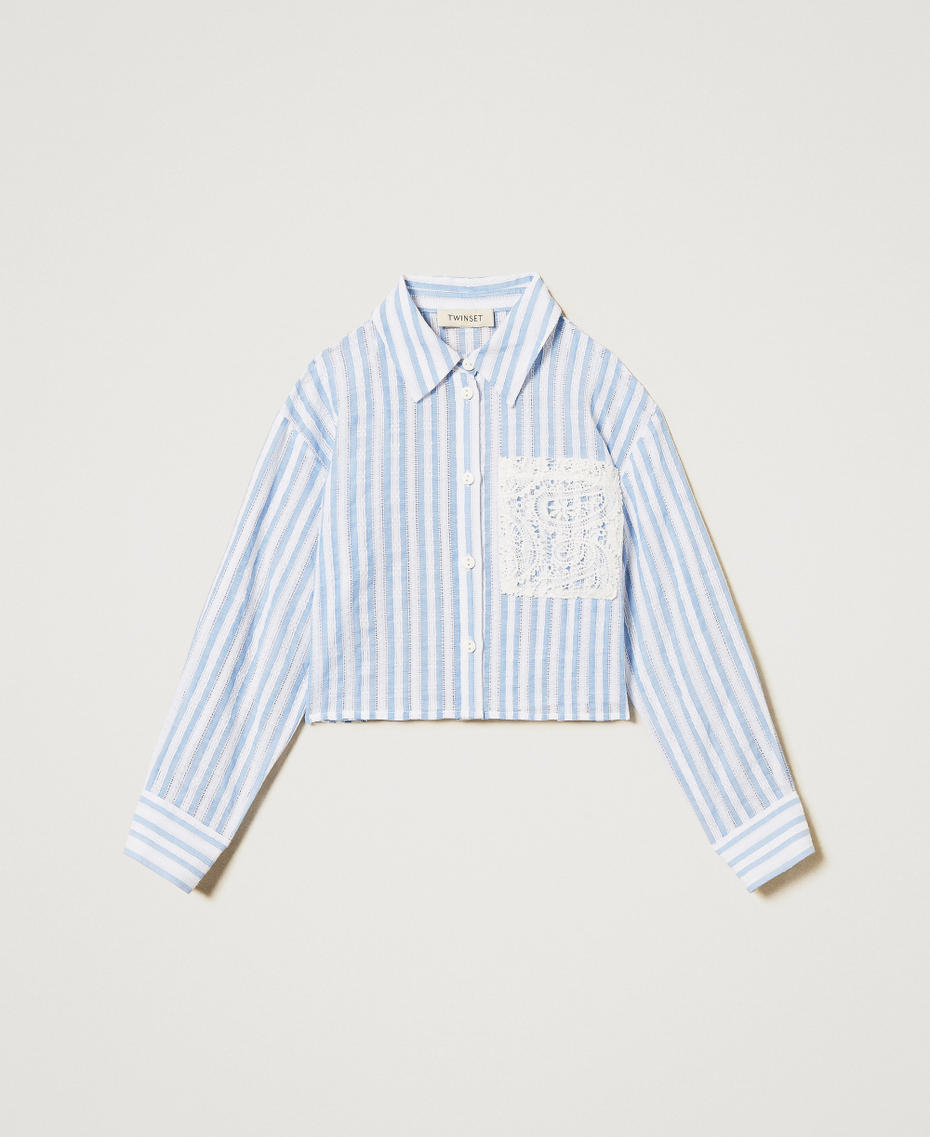 Camicia cropped in mussola e macramè Riga Paper Blue / Ice Bambina 251GJ2472_12208_S0