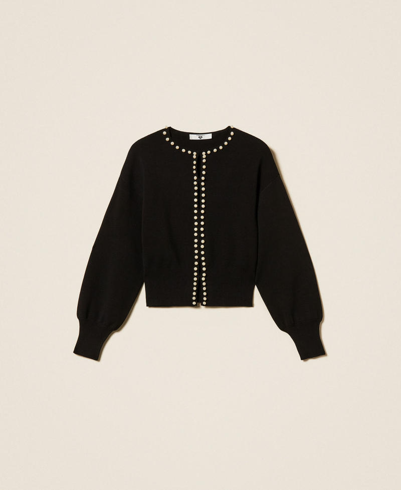 Cardigan avec perles brod&eacute;es Noir Femme 261LL3CBB_00006_S0