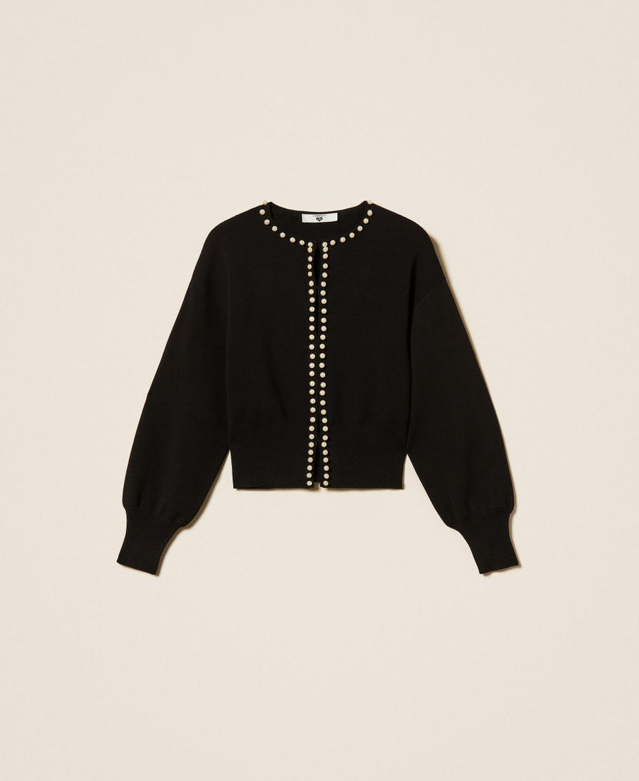 Cardigan avec perles brod&eacute;es Noir Femme 261LL3CBB_00006_S0