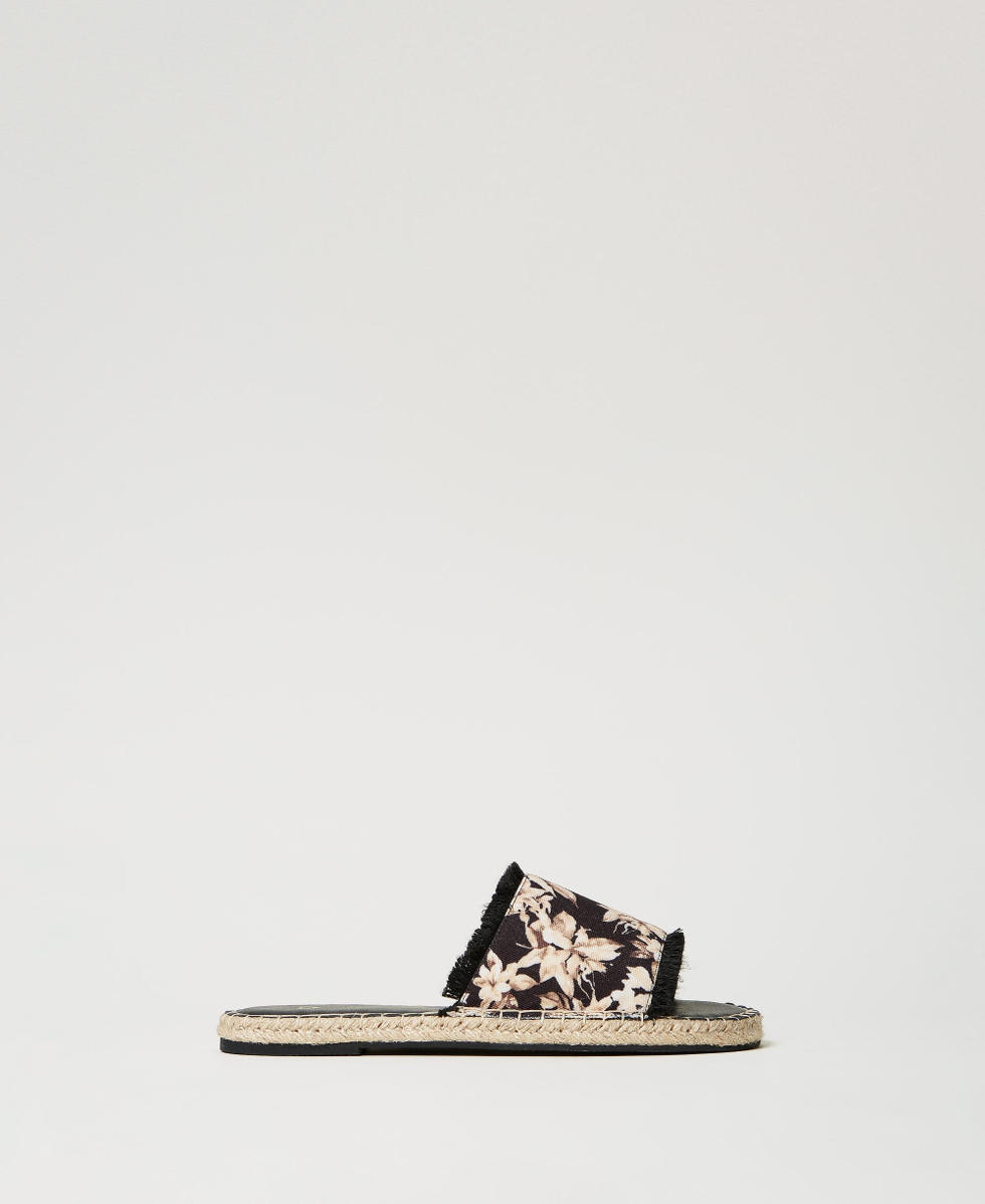 Slide sandals with floral print Black/Natural Beige Floral Print Woman 251LBP010_12195_01