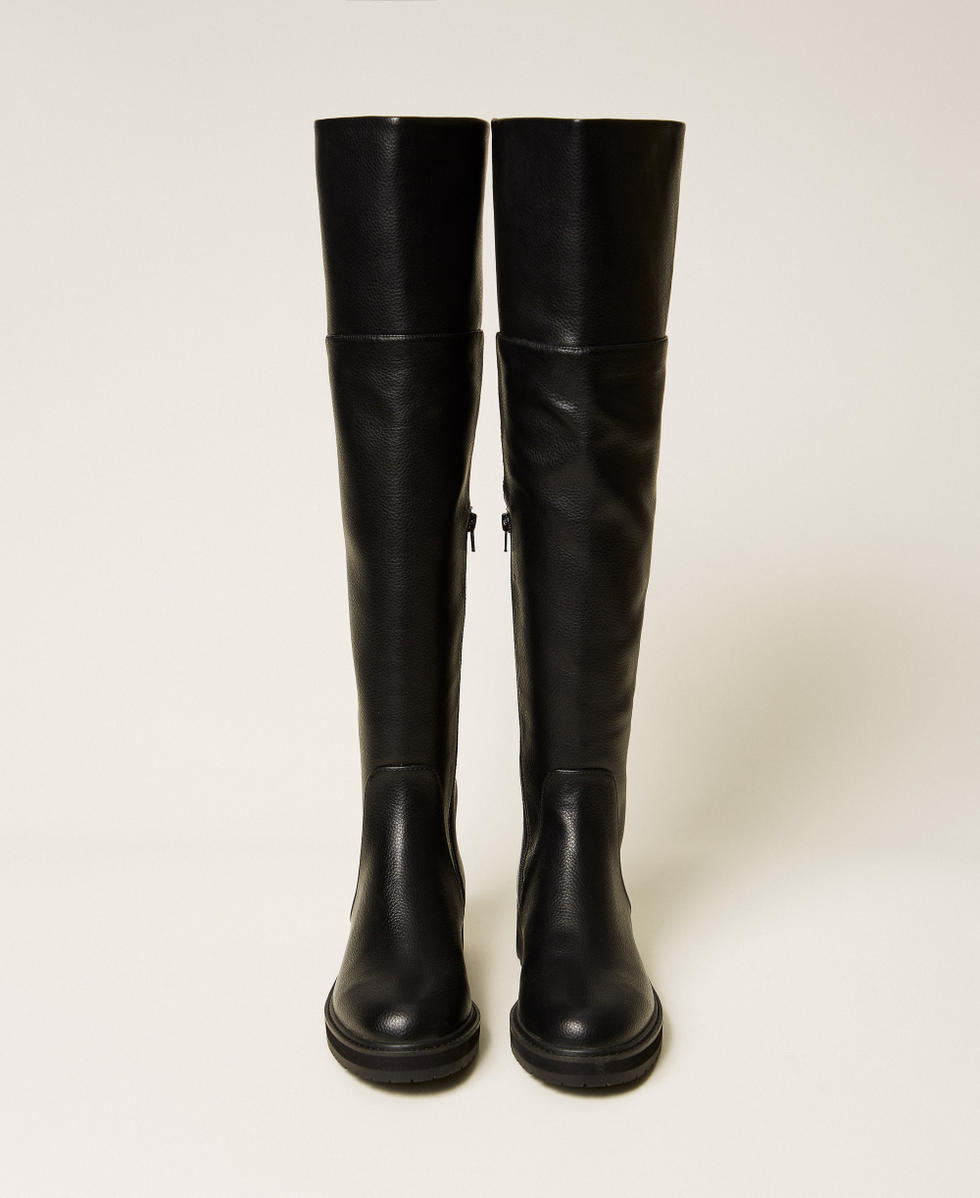 Bottes montantes avec logo Noir Femme 252TGT124_00006_04