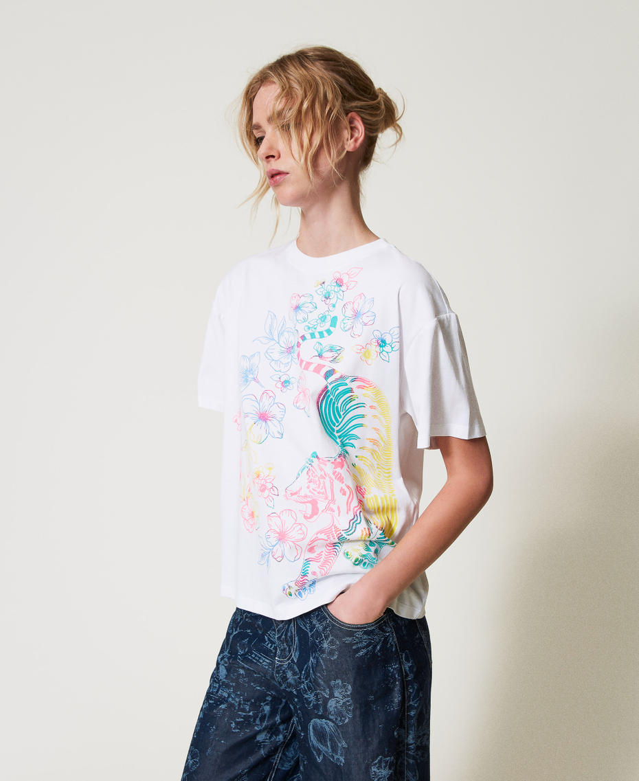 MYFO t-shirt with a floral print Papers/Multicolour Tiger Print Woman 251AQ2054_12440_01