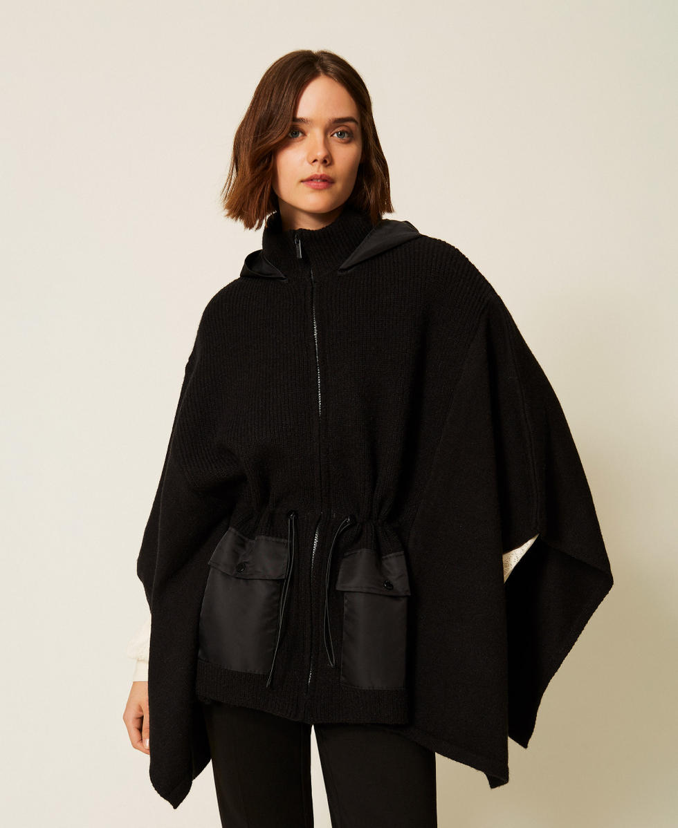 Knit poncho with hood Black Woman 262TA4430_00006_01