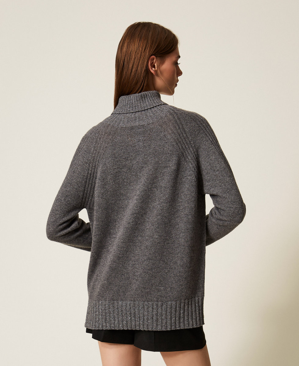 Pull col montant en cachemire m&eacute;lang&eacute; avec lurex Gris Chin&eacute; Moyen/Argent Lurex Femme 252TP3582_12800_03