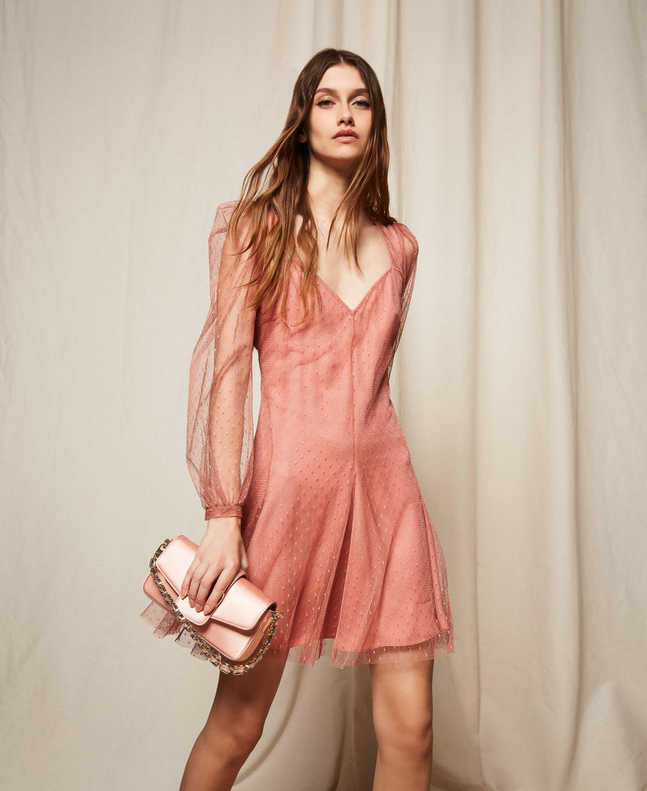 Short plumetis tulle dress Dusty Pink Woman 252TP2651_00916_PC