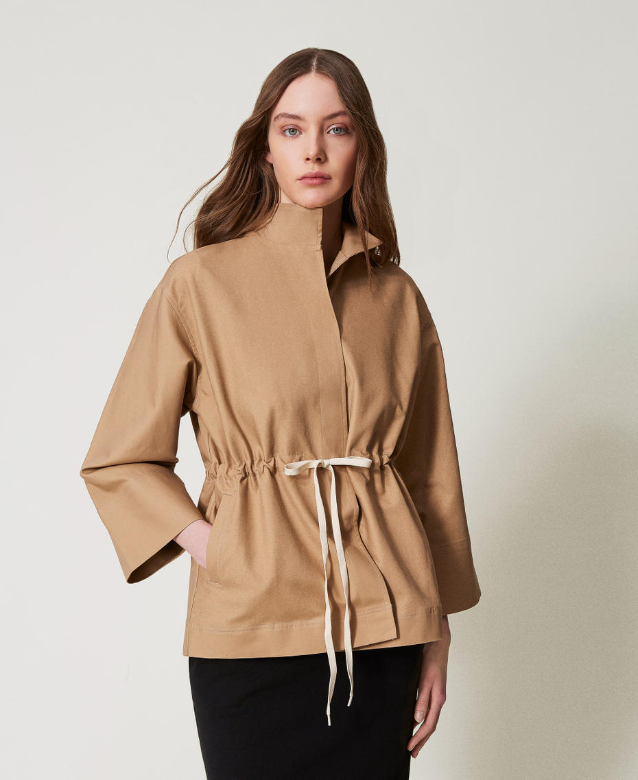 Caban jacket with hood and drawstring Rope Beige Woman 251TE2180_12145_04