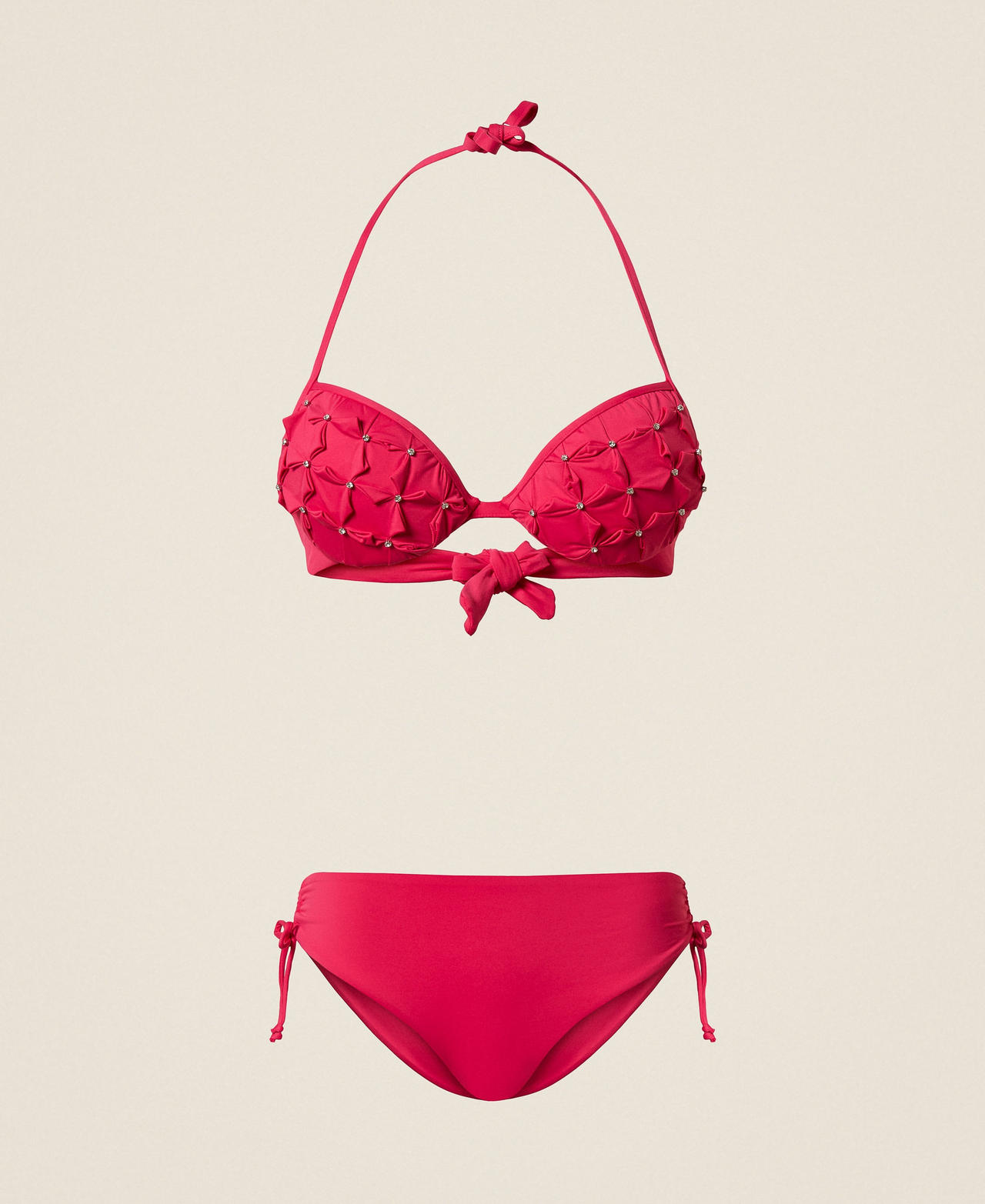 Twinset Women's Cyclamen Fuchsia Push-Up Bikini Top With Embroidery And Briefs