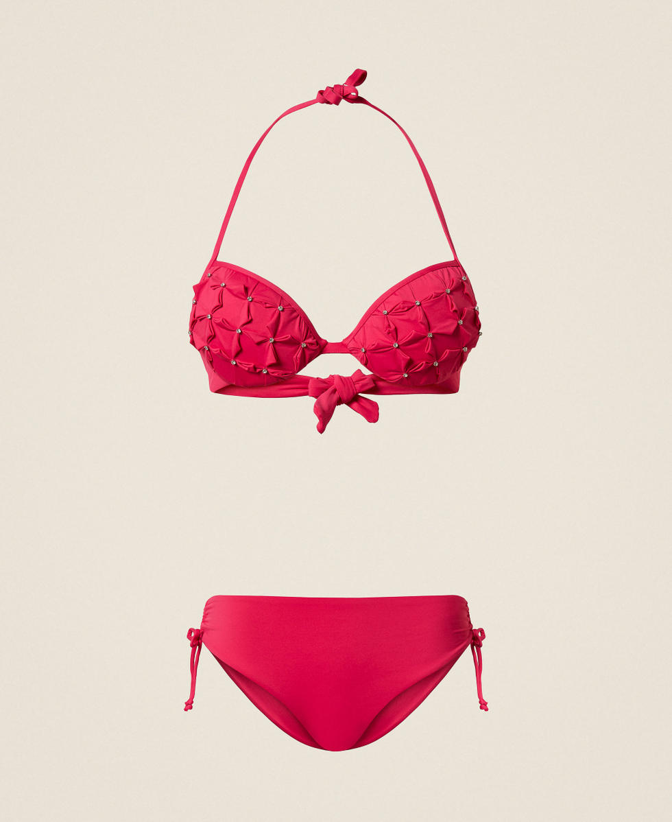 Push-up-Bikinitop mit Stickerei und Slip Fuchsia Cyclamen Frau 261LBMB44_13188_S0