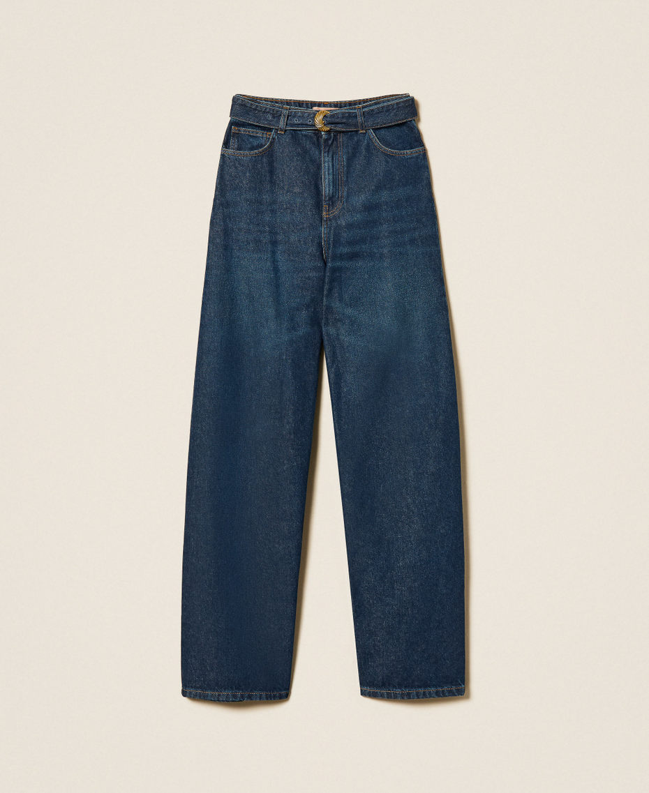 Jean barrel avec ceinture Denim Fonc&eacute; Femme 262TP2540_01313_S0
