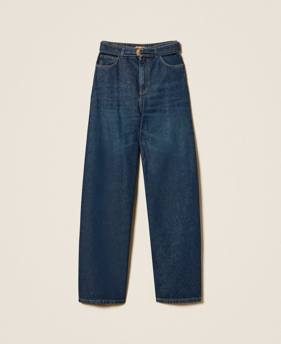 Barrel jeans with belt Dark Denim Woman 262TP2540_01313_S0