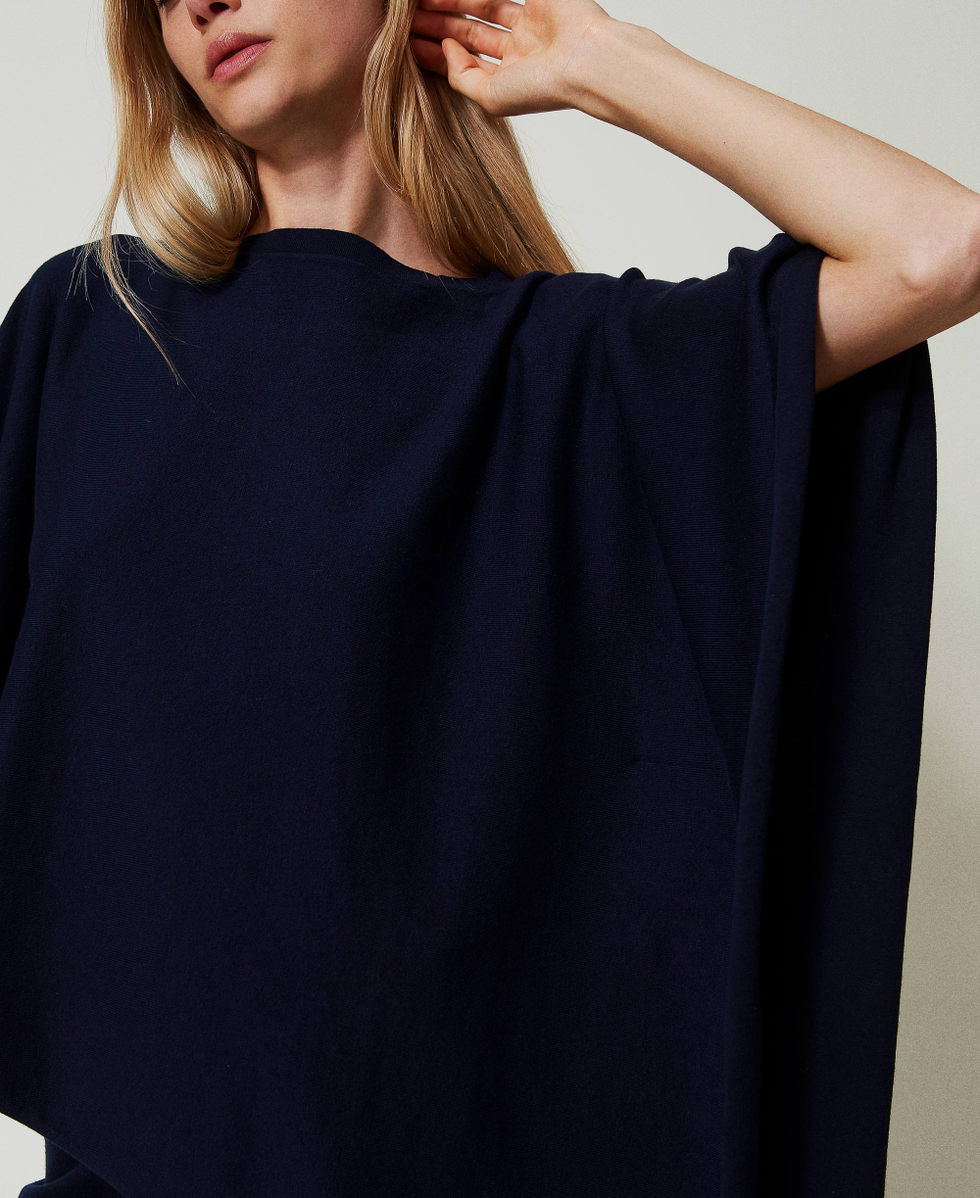 Asymmetric knit poncho Blackout Blue Woman 242LL3BAA_00481_04
