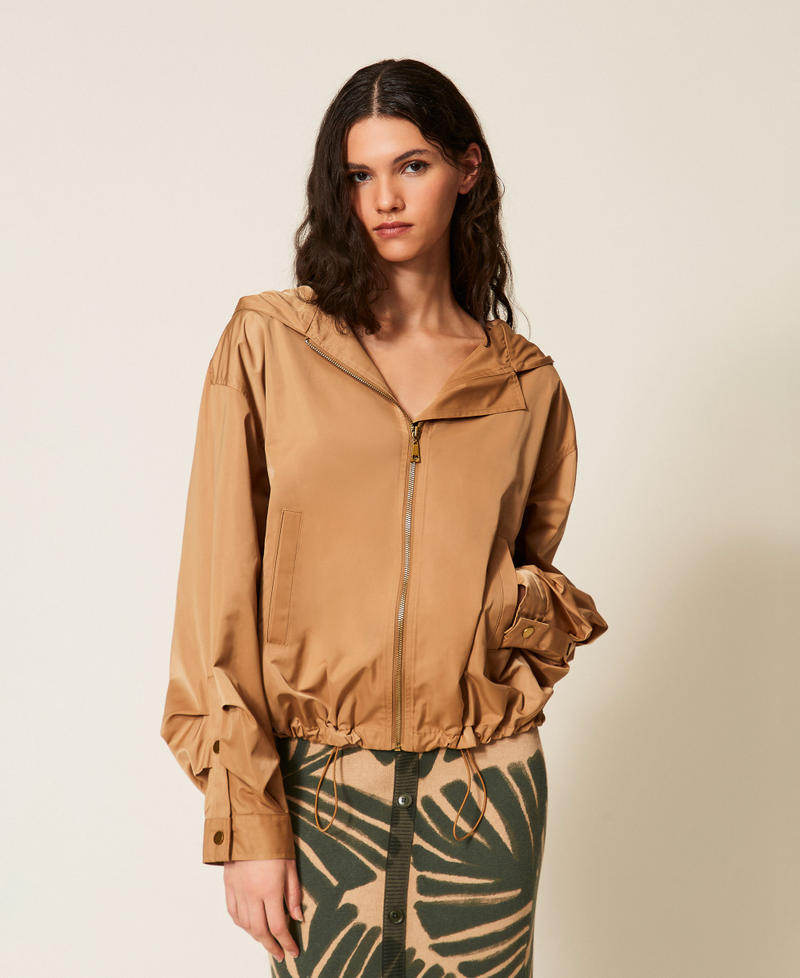 Taffeta jacket with pleats Walnut Beige Woman 261LL2RAA_13302_02