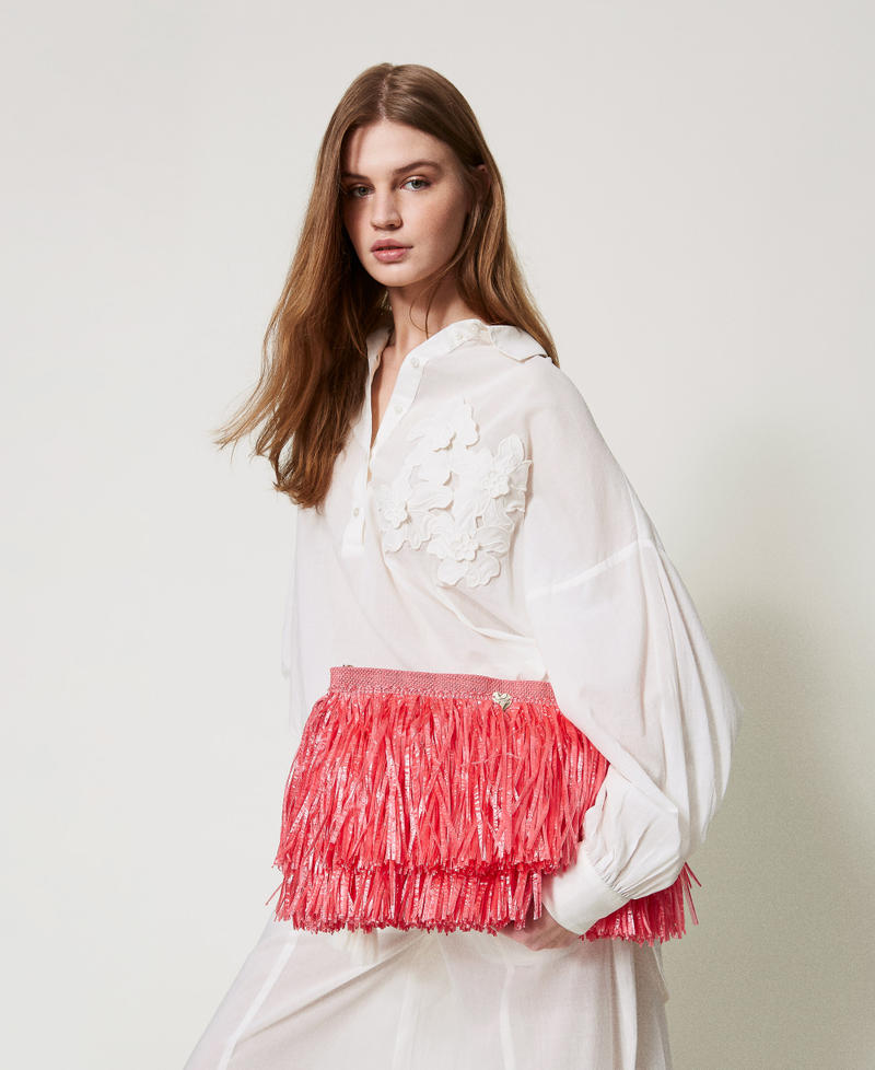 Jute shoulder bag with fringes Coral Sunset Woman 251LM8AEE_12360_T0