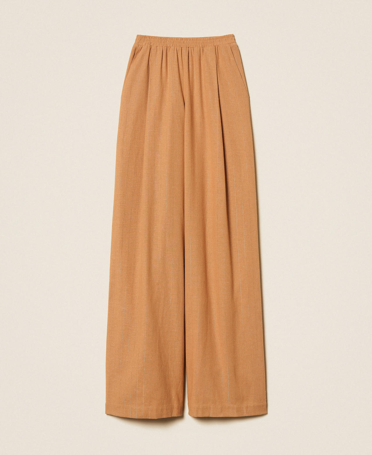 Wide lurex pinstripe trousers "Hazelnut” Brown Woman 261LB2QFF_10282_S0
