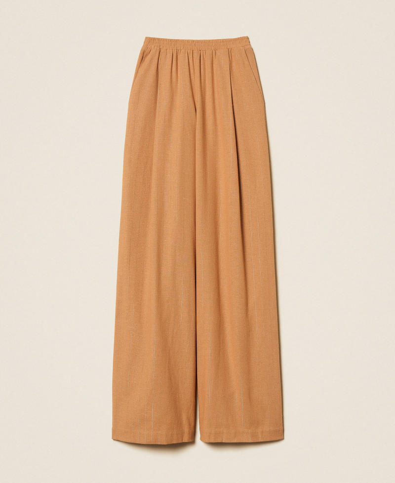 Wide lurex pinstripe trousers "Hazelnut” Brown Woman 261LB2QFF_10282_S0