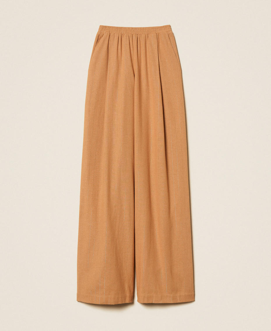 Pantalon ample &agrave; rayures lurex Marron &laquo;&thinsp;Hazelnut&thinsp;&raquo; Femme 261LB2QFF_10282_S0