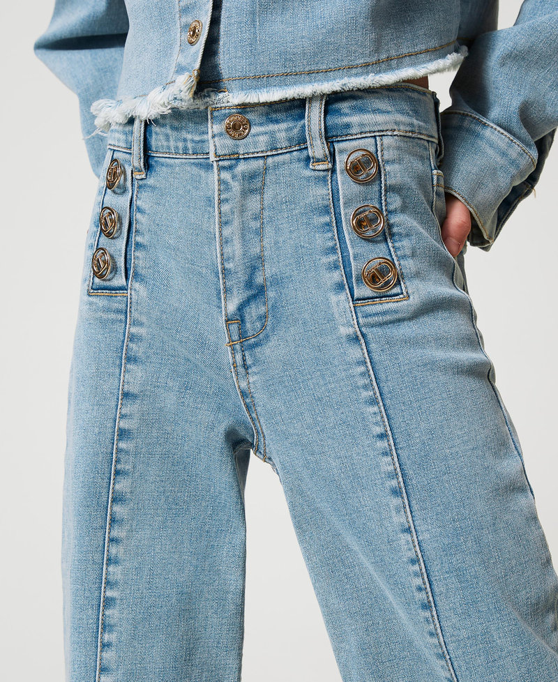 Wide leg jeans with logo buttons Light Denim Girl 251GJ2541_11457_04