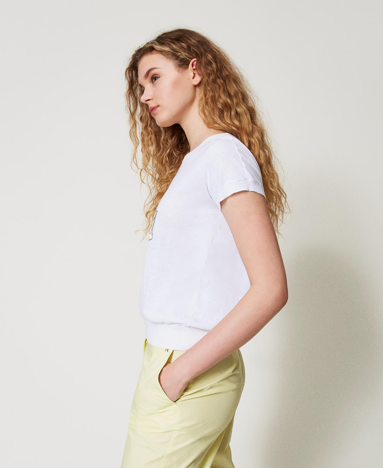 Knit t-shirt with embroidery "Papers" White Woman 251AX3051_00840_01