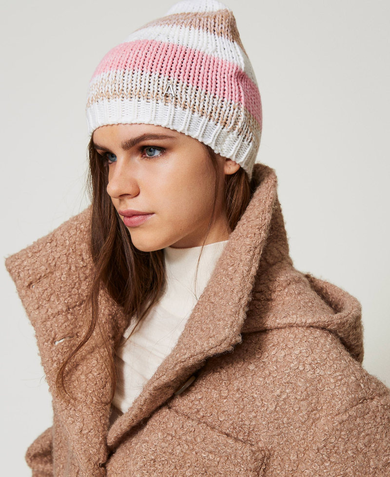 Jacquard knit beanie Multicolour Crystal Pink / Cinnamon Brown / White Woman 242AA4051_11868_0S
