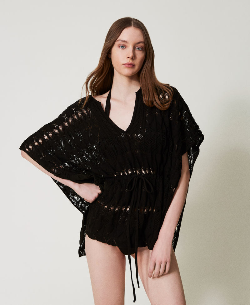 Caftano in maglia traforata Nero Donna 251LB3RDD_00006_01