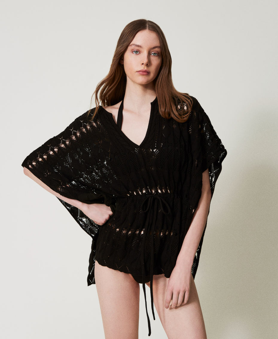 Caftano in maglia traforata Nero Donna 251LB3RDD_00006_01