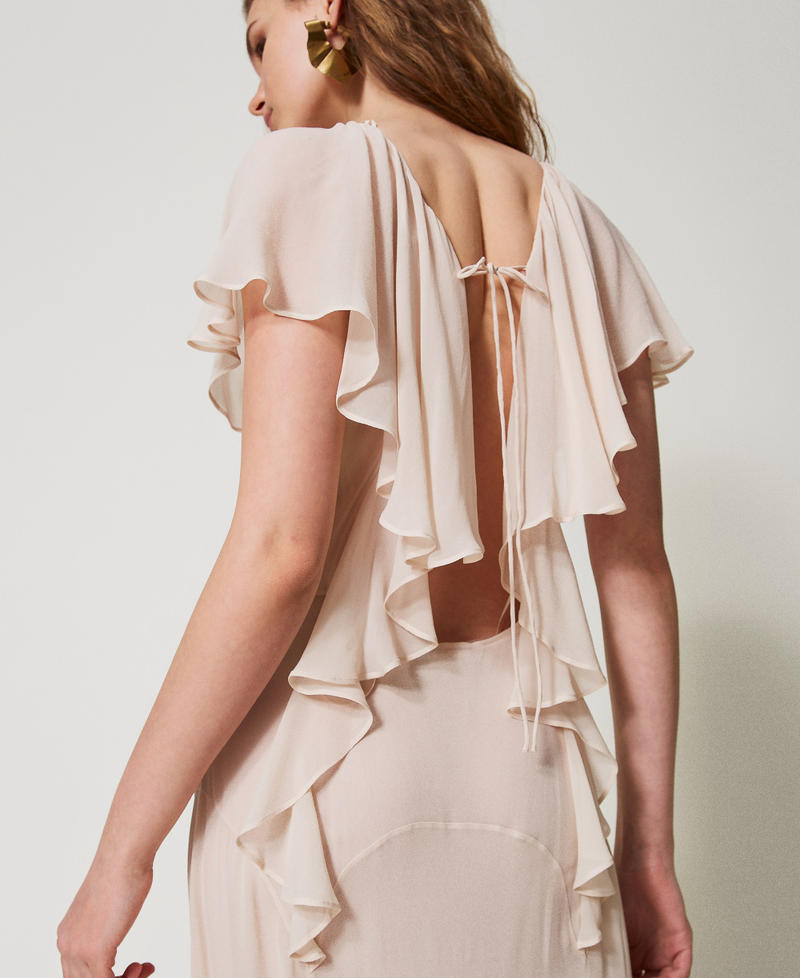 Long georgette dress with ruffles